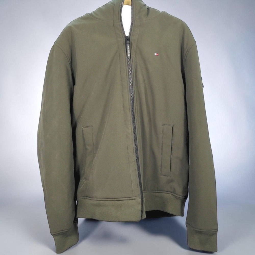 Tommy Hilfiger Mens Sherpa Lined Softshell 3 Layer Jacket Olive Green Hooded XL